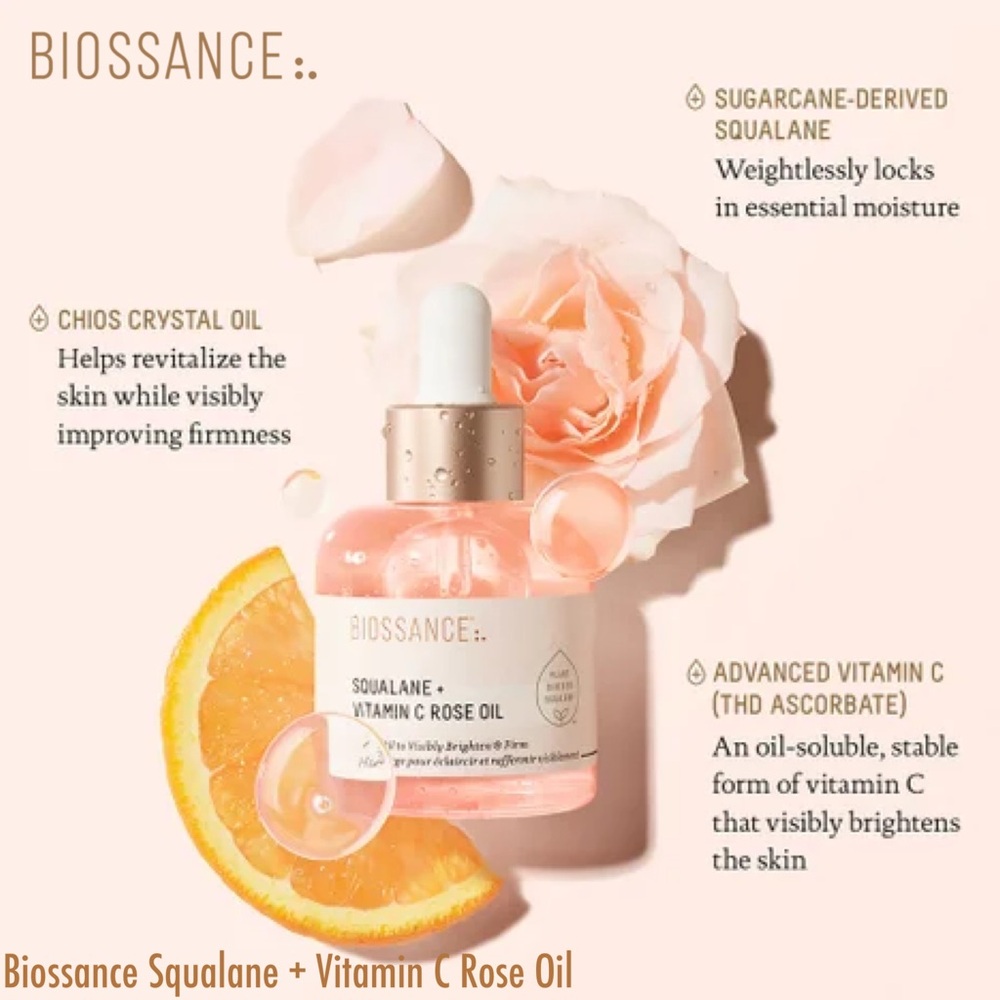 BIOSSANCE Squalane + Vitamin C Rose Oil  | Size: 30mL/1oz